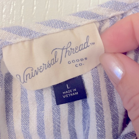 Blue and white pinstripe romper. - Picture 7 of 10